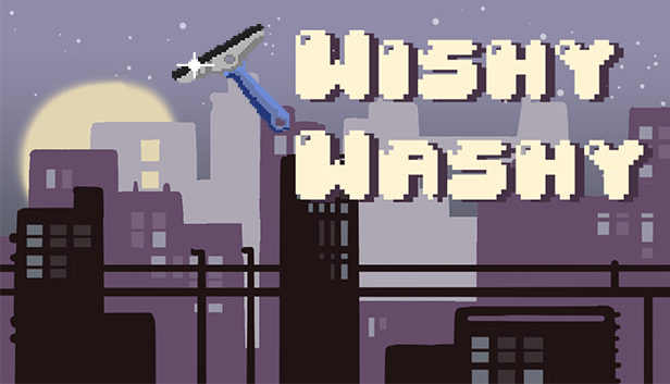  Wishy Washy is a single player game that follows Squeegee the window washer as they work to clean buildings after various perilous disasters continue to hit their city. Moving side-to-side, spraying the correct cleaning fluid, wiping away stains, an
