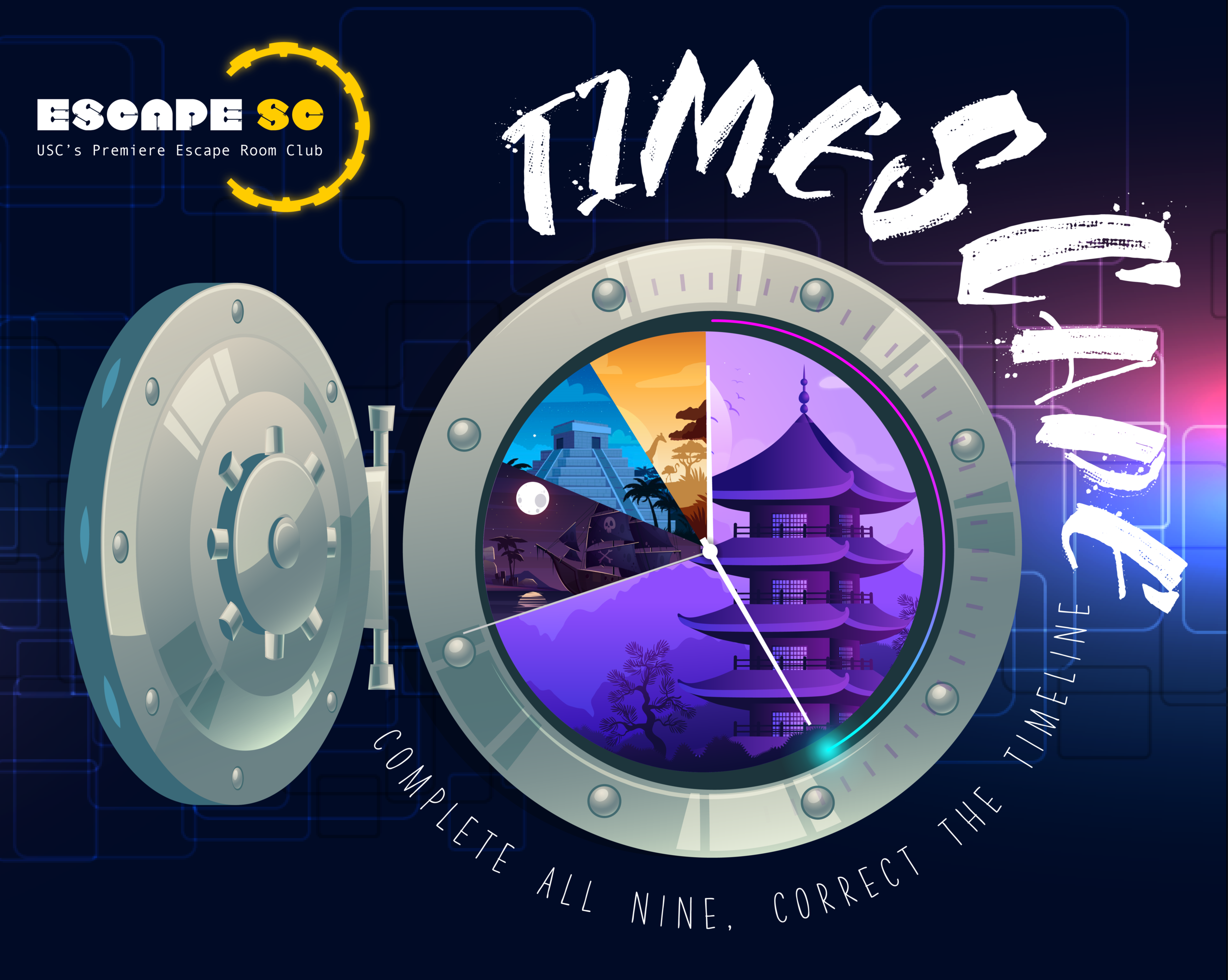  TimeSCape took teams of six to seven incoming Dornsife College students through time and space as they worked to solve puzzles to find artifacts that had been left in the wrong places by Dr. Kronos. By retrieving these artifacts from across time and