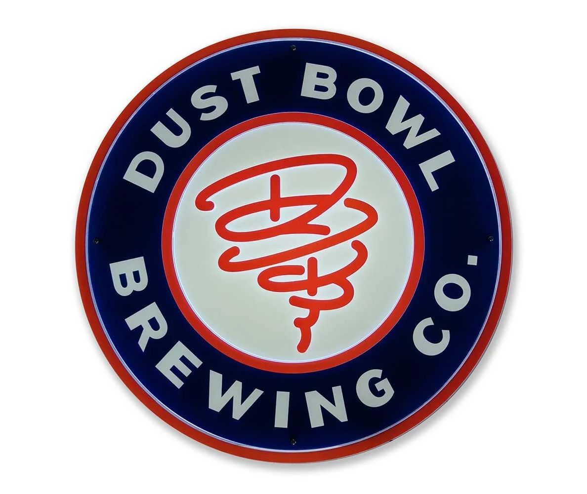 Dust Bowl Brewing custom flat LED sign with raised laser cut lettering and logo.