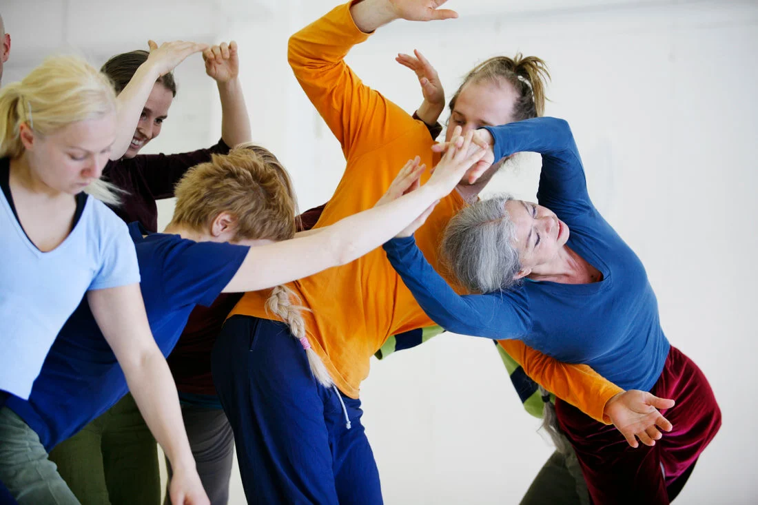 Nancy Stark Smith, at far right, during a 2007 dance performance in Finland. Photo by Raisa Kullikki Karialainen