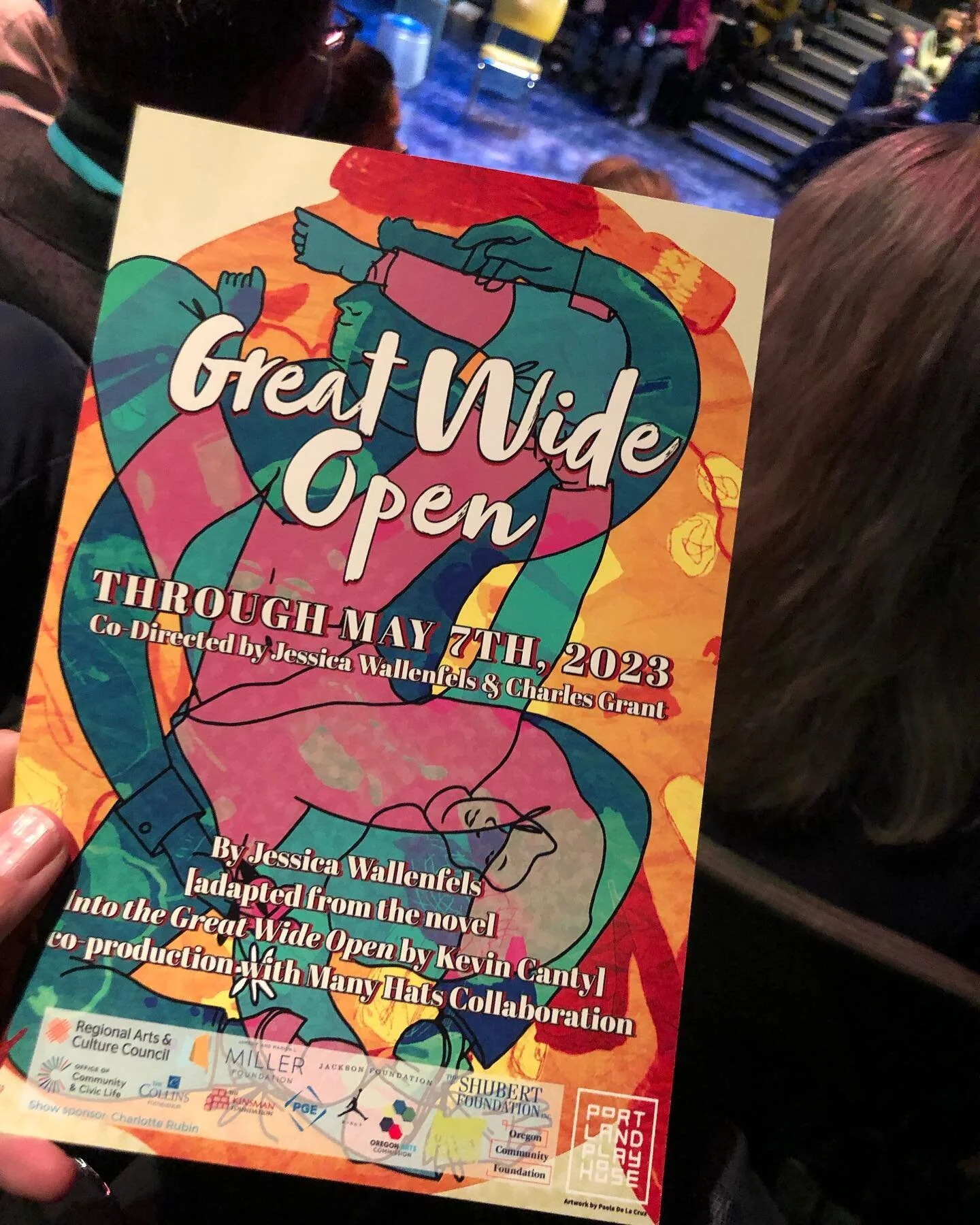 The textures, the layers. Narration, group storytelling, getting inside the head, heart, and body of a character. Butcher-paper, markers, chalk + paint as willing participants in the on-stage action. Live music. Interpretive dance, movement. Clearly 