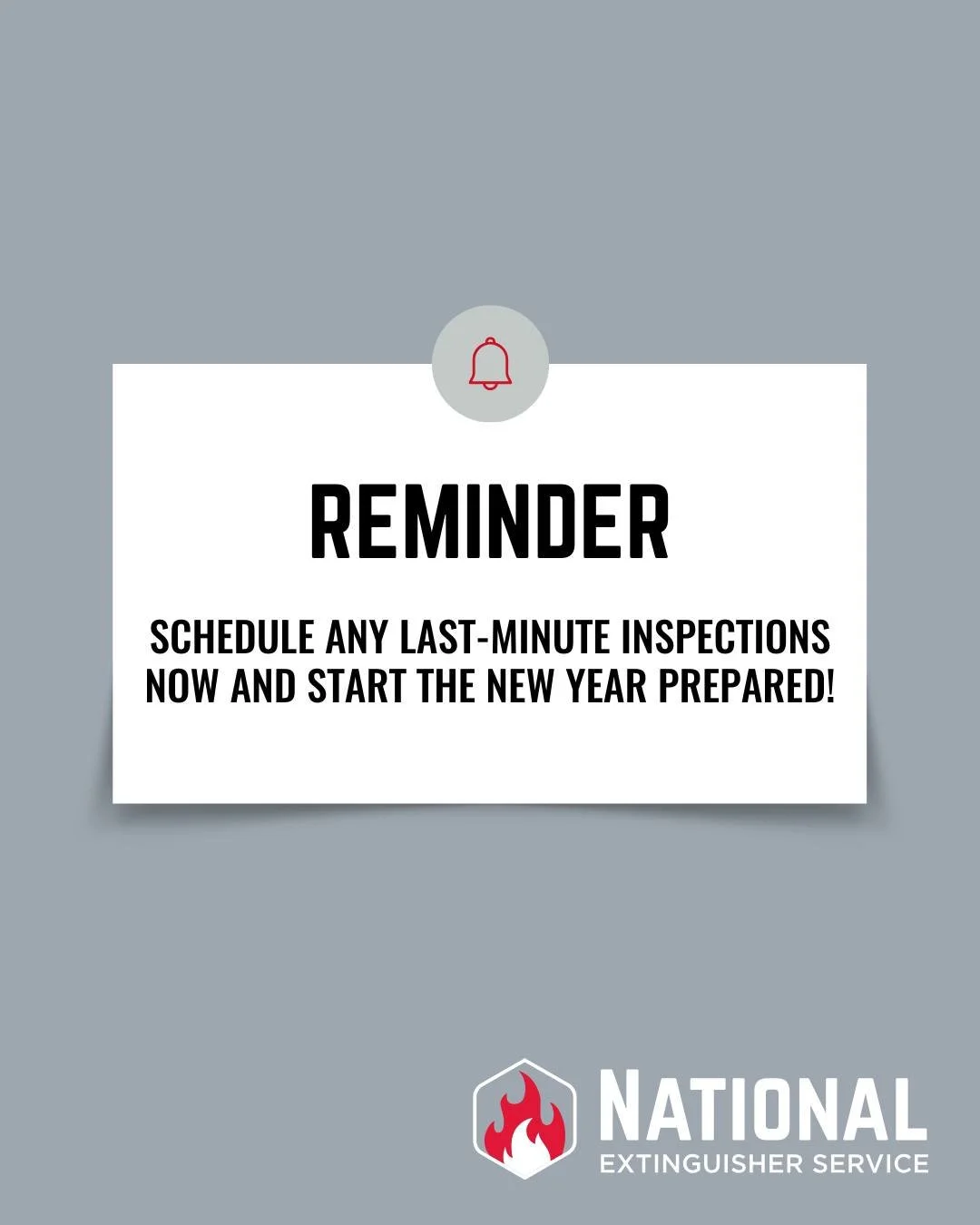 Reminder! Click the link in our bio to schedule any last-minute inspections now and start the new year prepared! #NES #NationalExtinguisherService #FireSuppressionServices