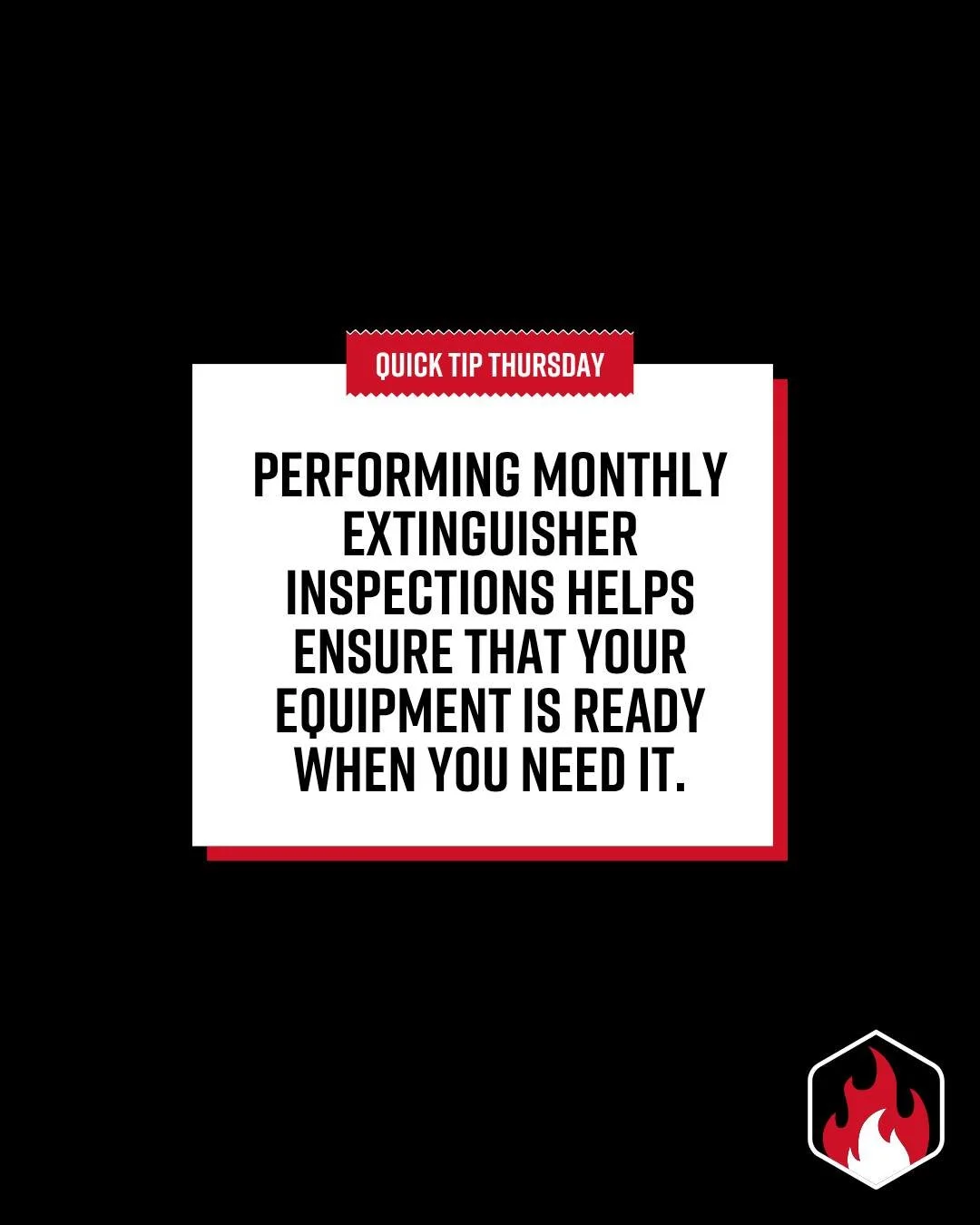 Quick Tip Thursday!

Performing monthly extinguisher inspections helps ensure your equipment is ready when you need it. Along with your required annual inspections, our technicians can handle monthly checks to keep your extinguishers in proper workin
