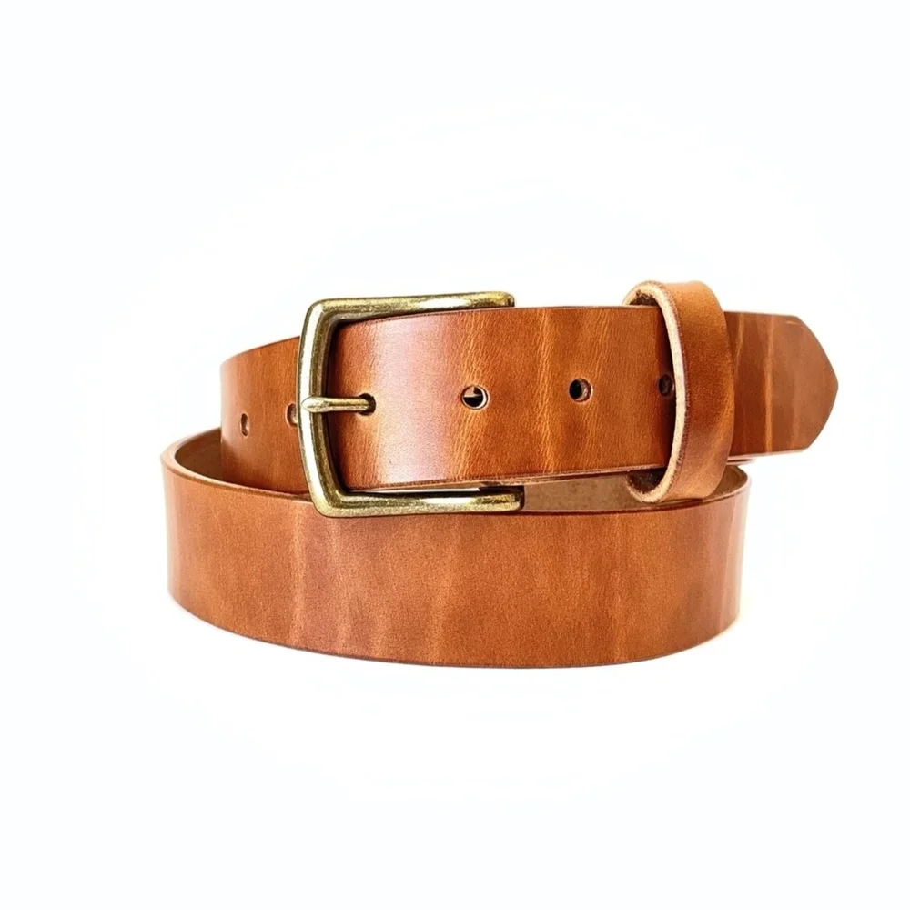 Brown Genuine Leather Old Harness Vintage Belt with Gold Buckle Vintage Distressed Harness House Brown Leather Belt Size 36  main image 4