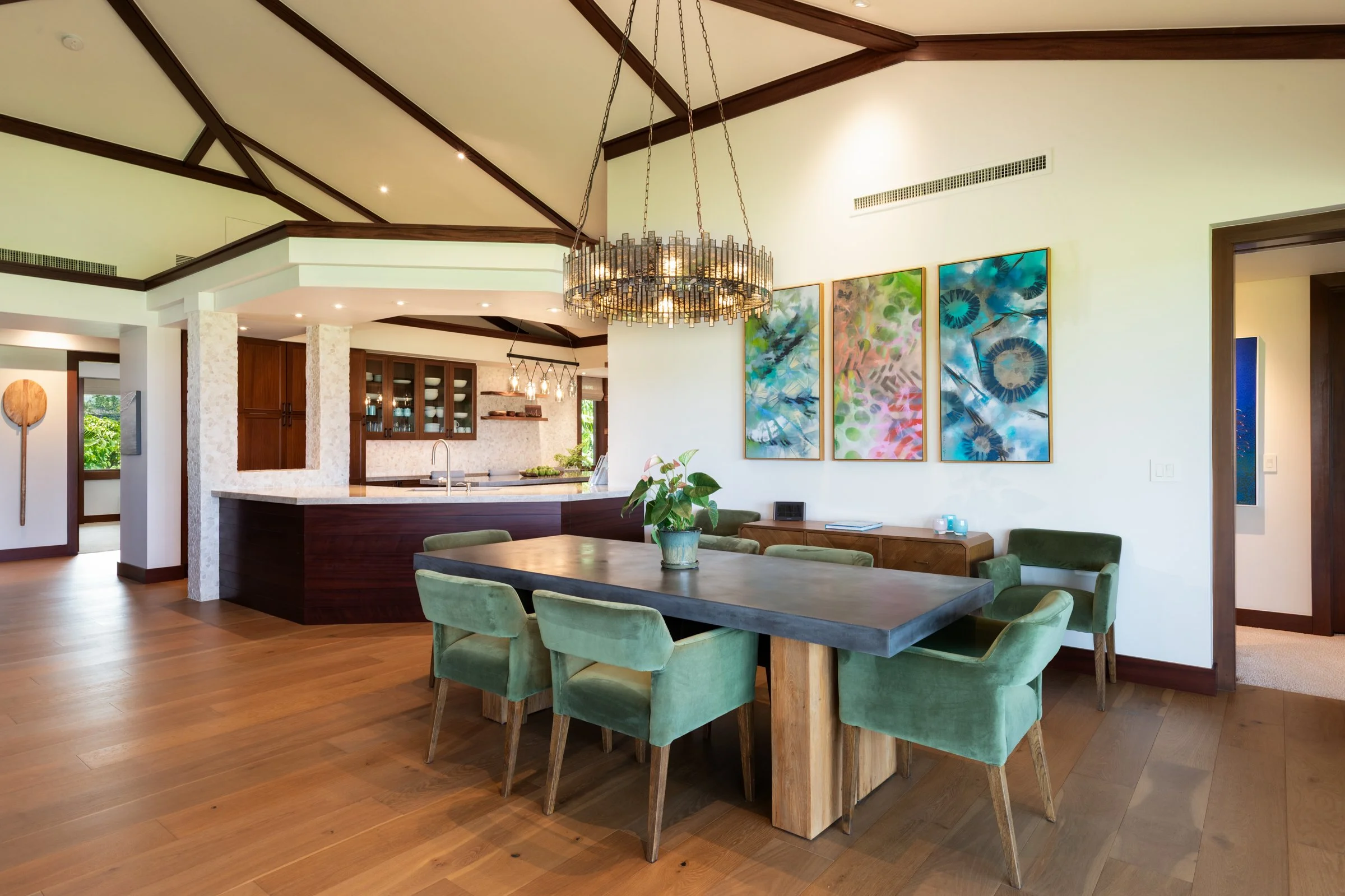 Dining room situated adjacent to the kitchen for ease of entertaining.
