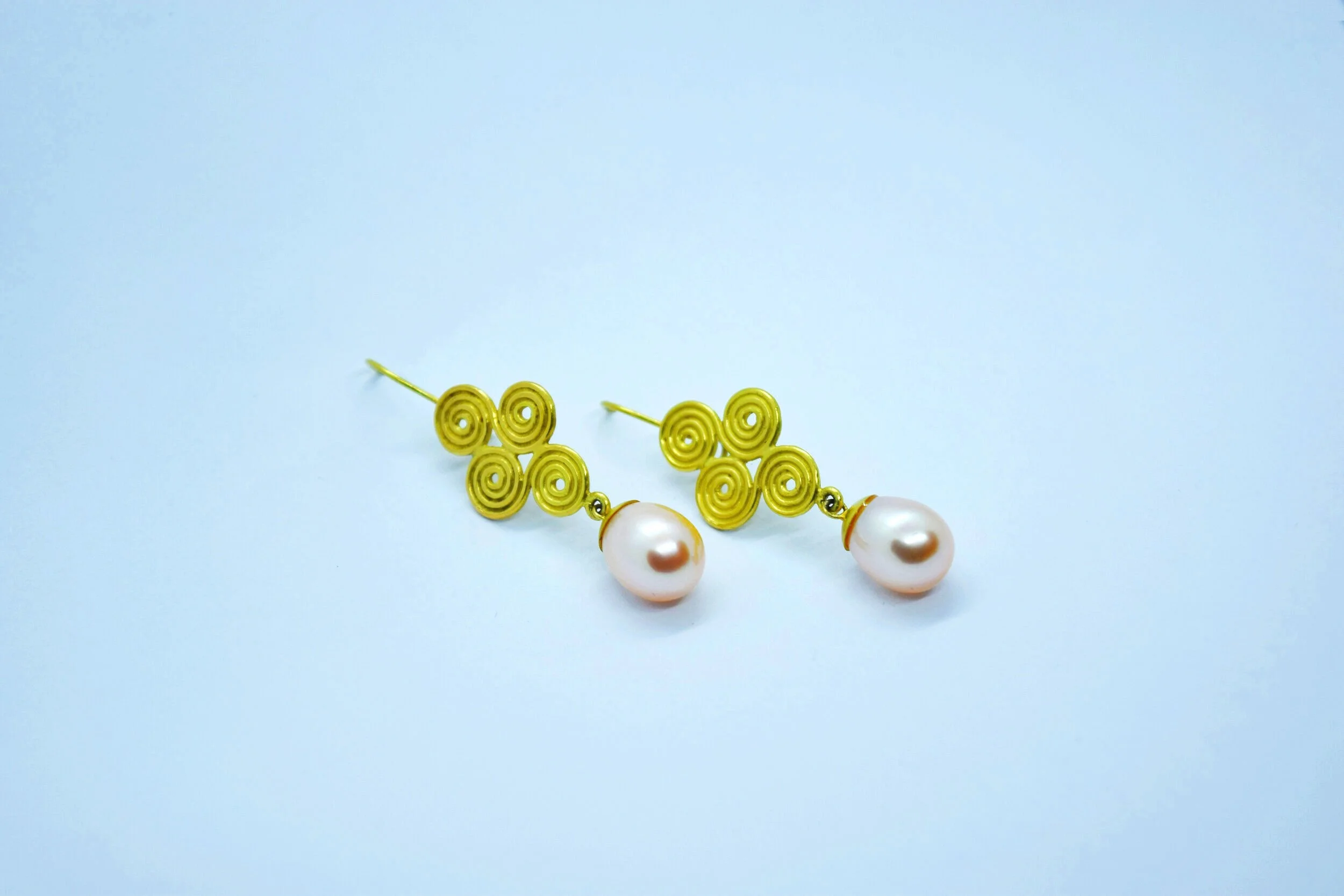Double Swirl Pink Pearl Earrings