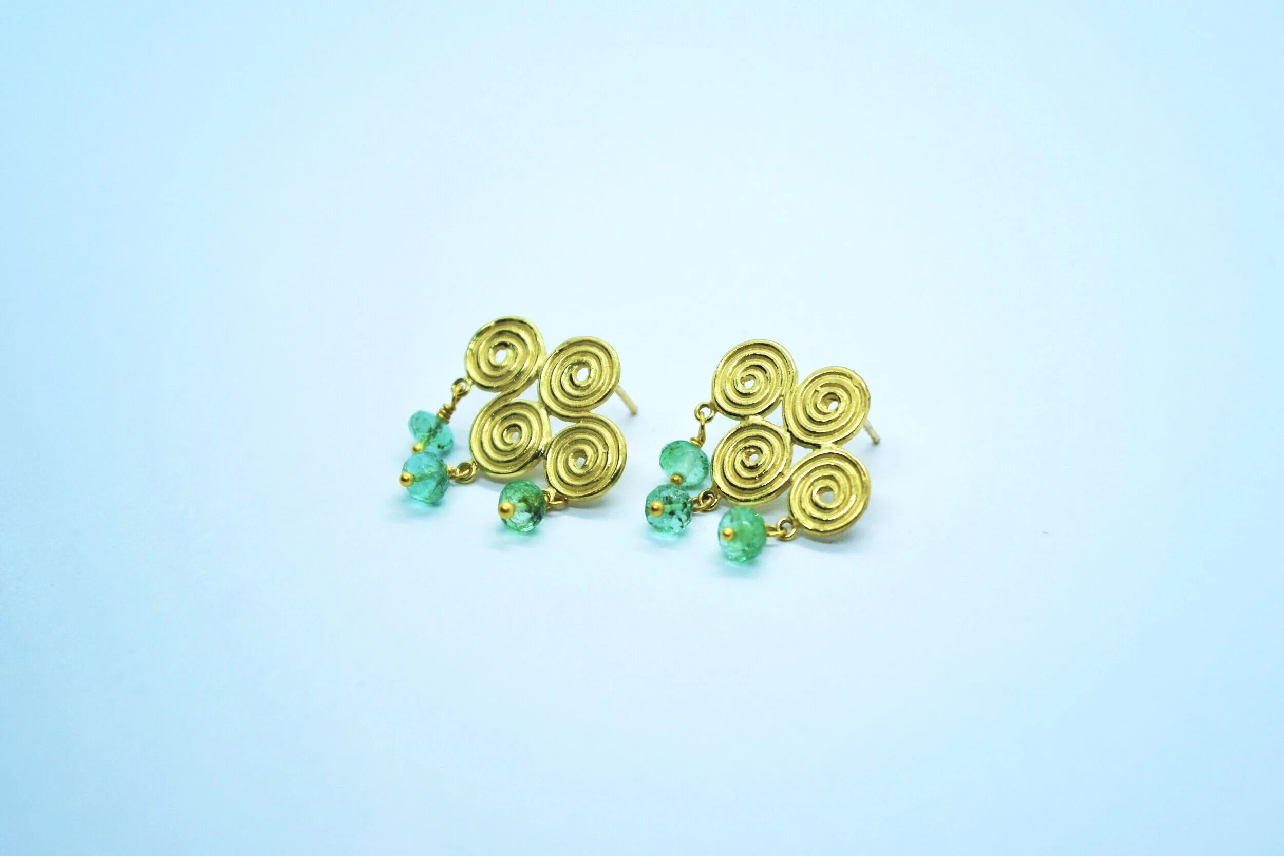 Double Swirl Emerald Earrings
