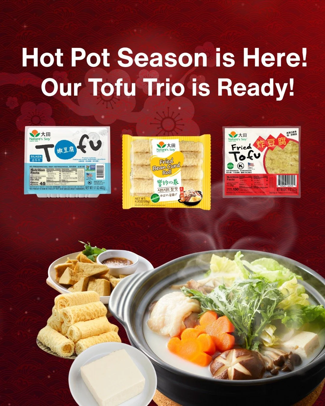 The perfect hot pot isn't complete without the right essentials. This winter, make our Tofu Trio the stars of your bubbling pot! 🌟

Crispy Fried Bean Curd Rolls (響鈴卷): Just a quick dip, and these golden rolls soak up all the delicious broth, giving 