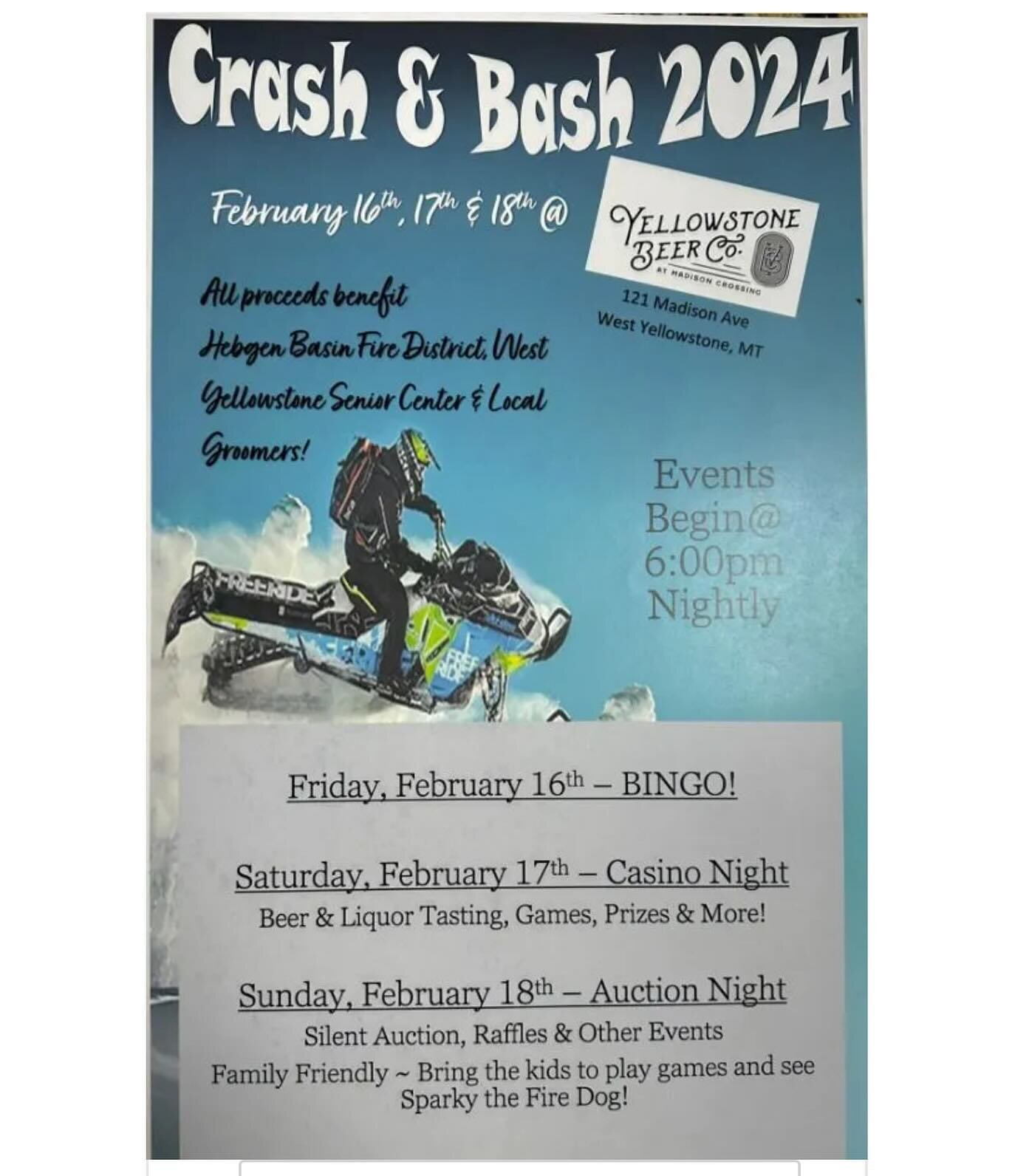 Sending love your way this Valentine&rsquo;s Day! 💕
Wednesday Bingo is postponed to Friday this week as a part of the Crash &amp; Bash Event this weekend; Come join us at Yellowstone Beer Co. and show support for the local Senior Center, Fire Depart
