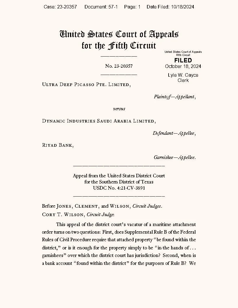 Recent 5th Circuit Ruling on Rule B Attachment