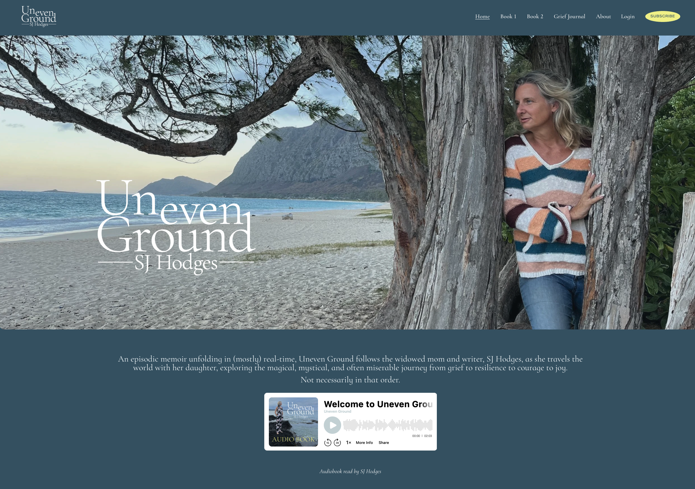 Uneven-Ground.com, SJ Hodges' living memoir subscription website. An episodic memoir unfolding in (mostly) real-time, Uneven Ground follows the widowed mom and writer, SJ Hodges, as she travels the world with her daughter, exploring the magical, myst