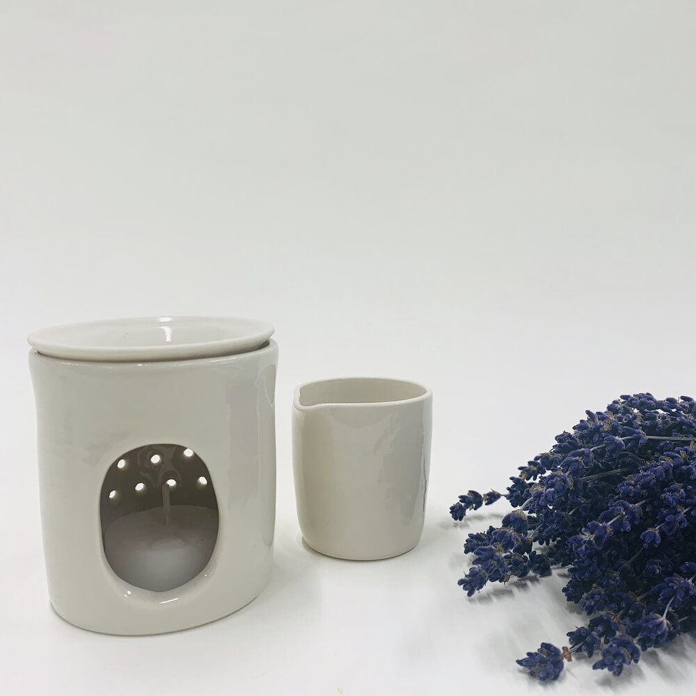 TRIPLE MOON AROMA OIL BURNER. Purple Ceramic Wax Warmer Altar Decor –