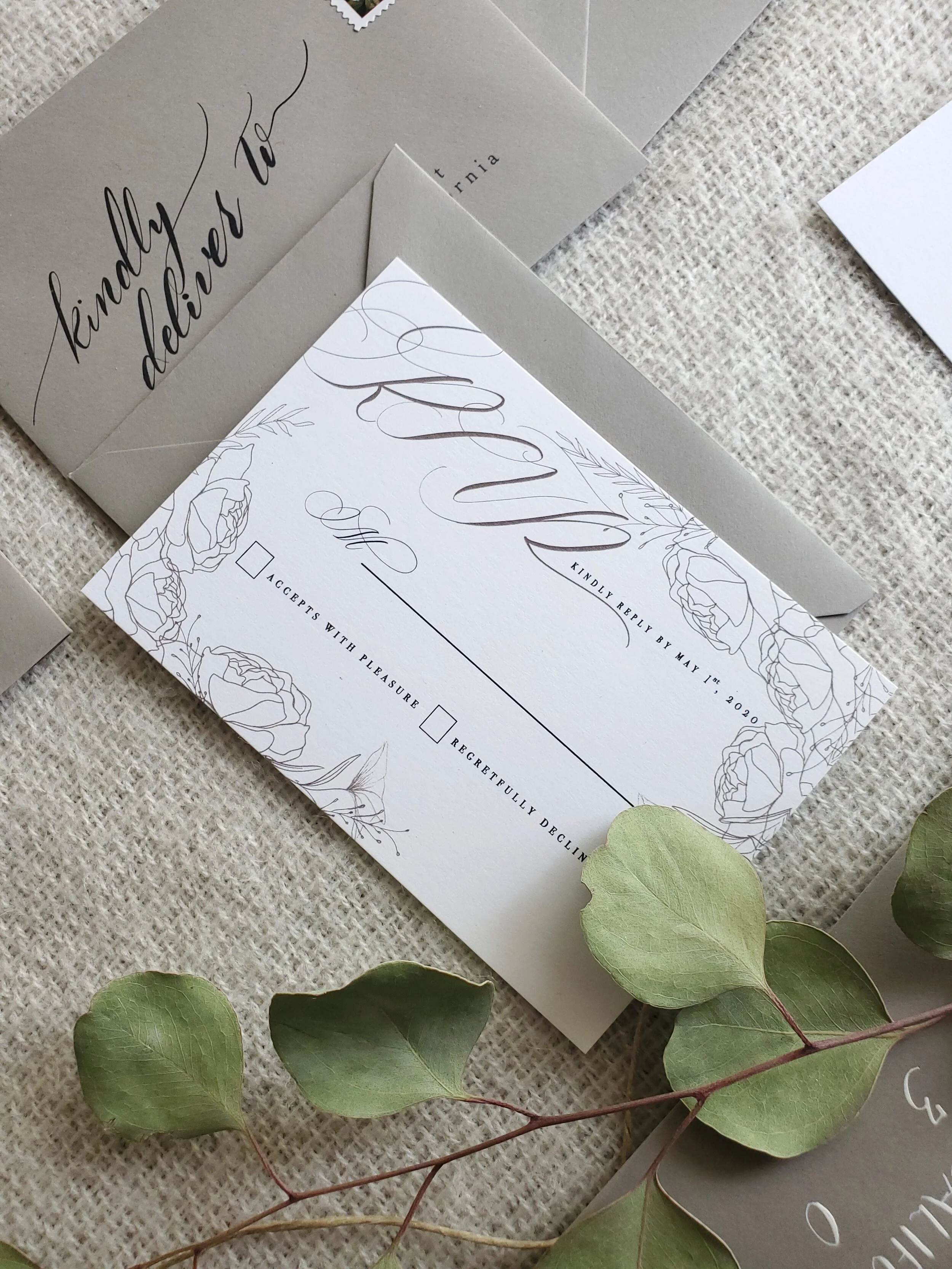Your invitations, RSVP and 2 Corresponding envelopes