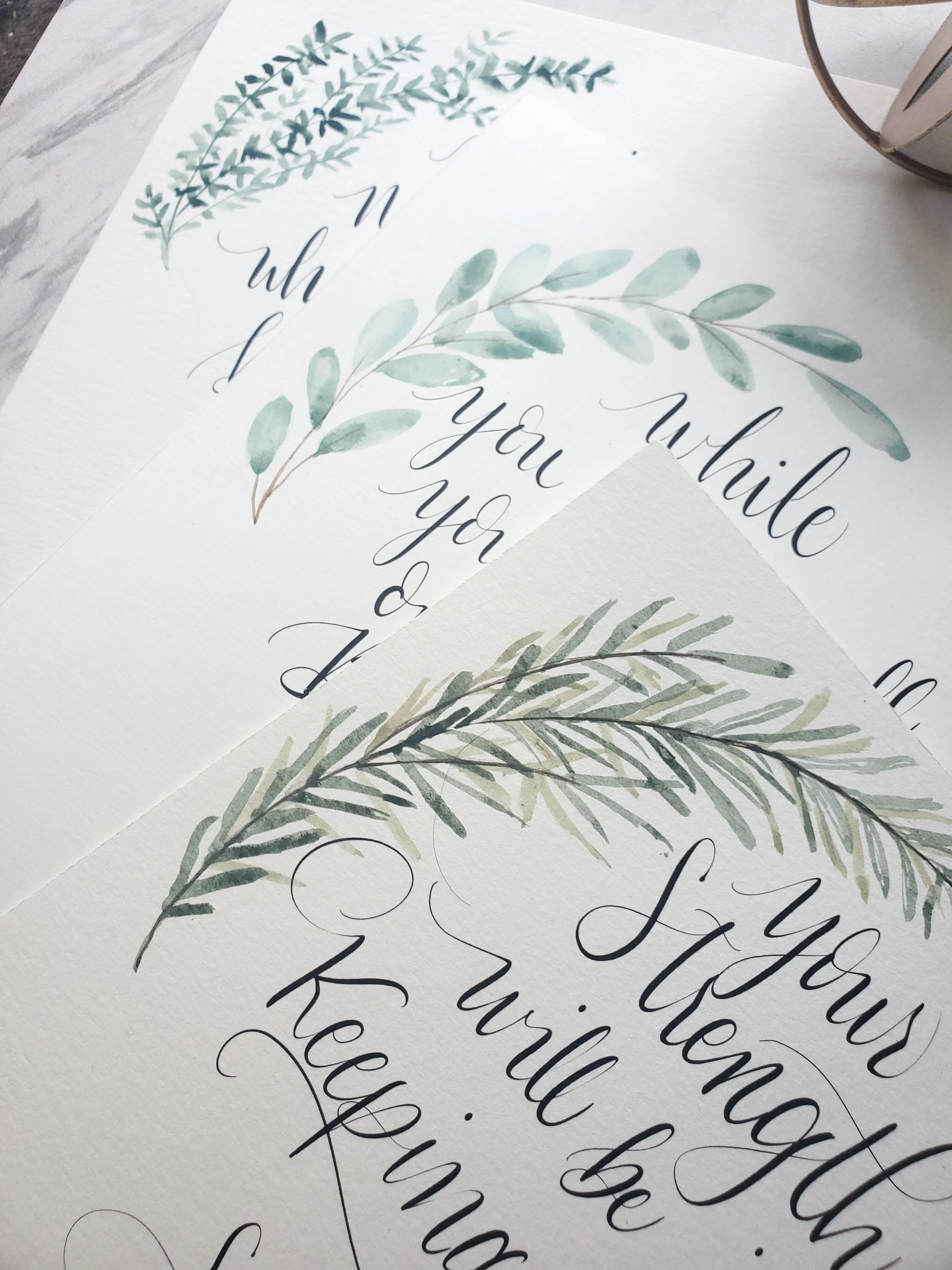 Set of 3 "Leaf Prints" 8X10 140 Lb paper