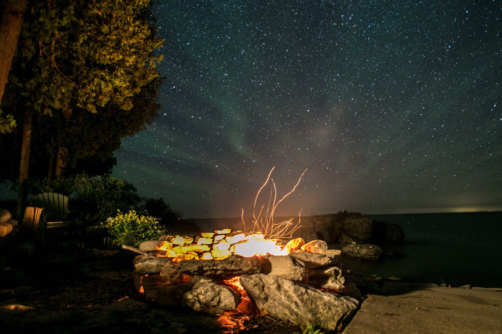 Washington Island campfire at the beach with stars
