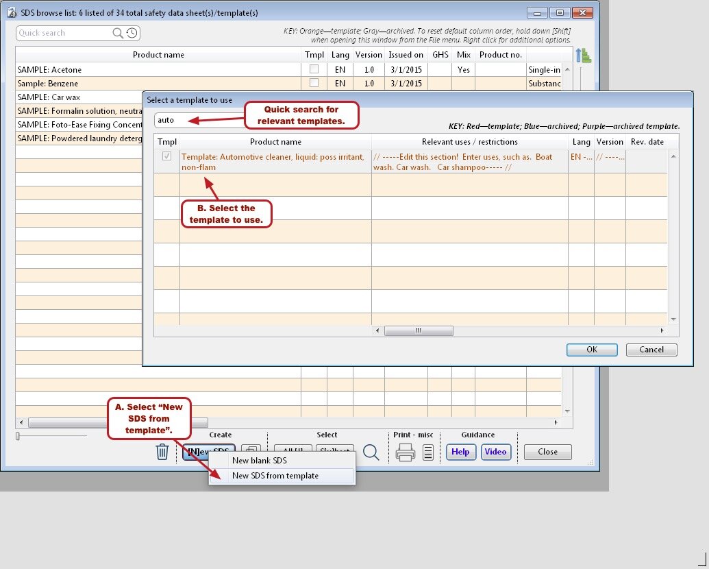 1. Start a new SDS by selecting a template to use.