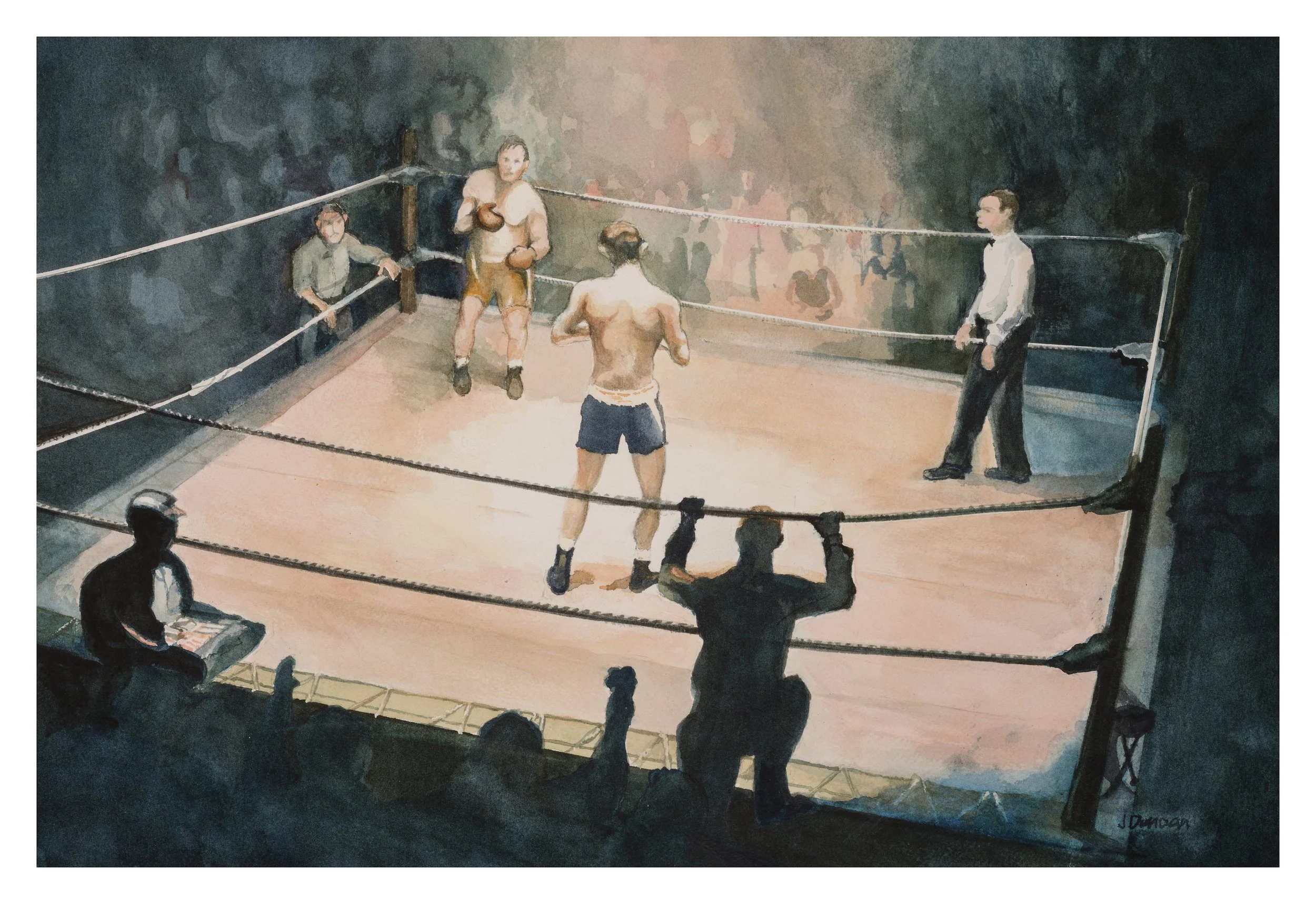 " Ringside "  13"h x 18"w  The original is available. Also ' Giclee" prints and 5x7 greeting cards.