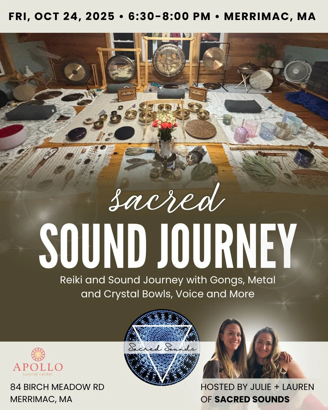 Mark your calendars!

Our Fall Sound Practitioner Training kicks off on Friday, October 24. Join us at 6:30 PM for a Sound Journey at @apollosunrisecenter, open to the public and included for training students.

Relax, reset, and experience the power