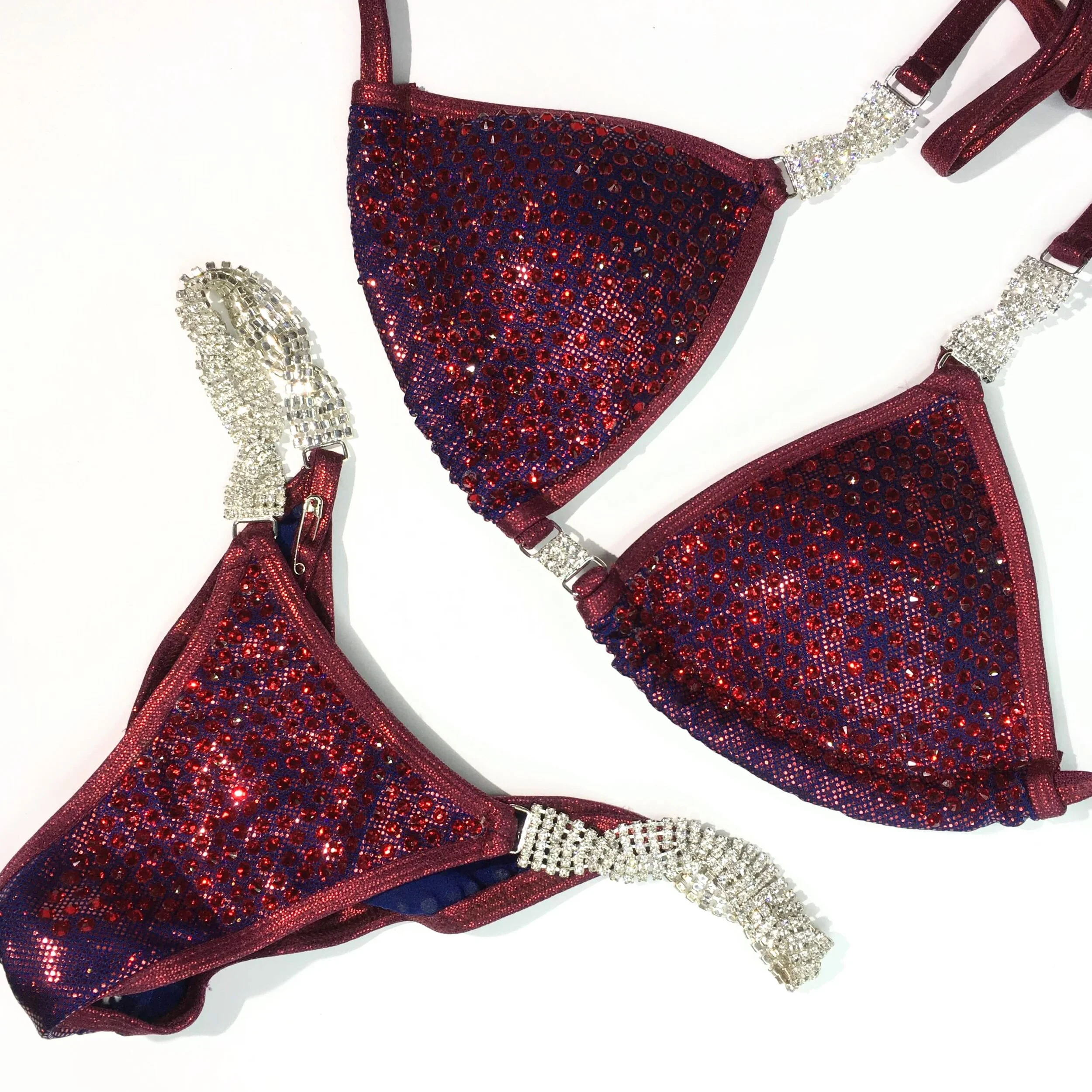 Red Competition Bikini - Navy Dot