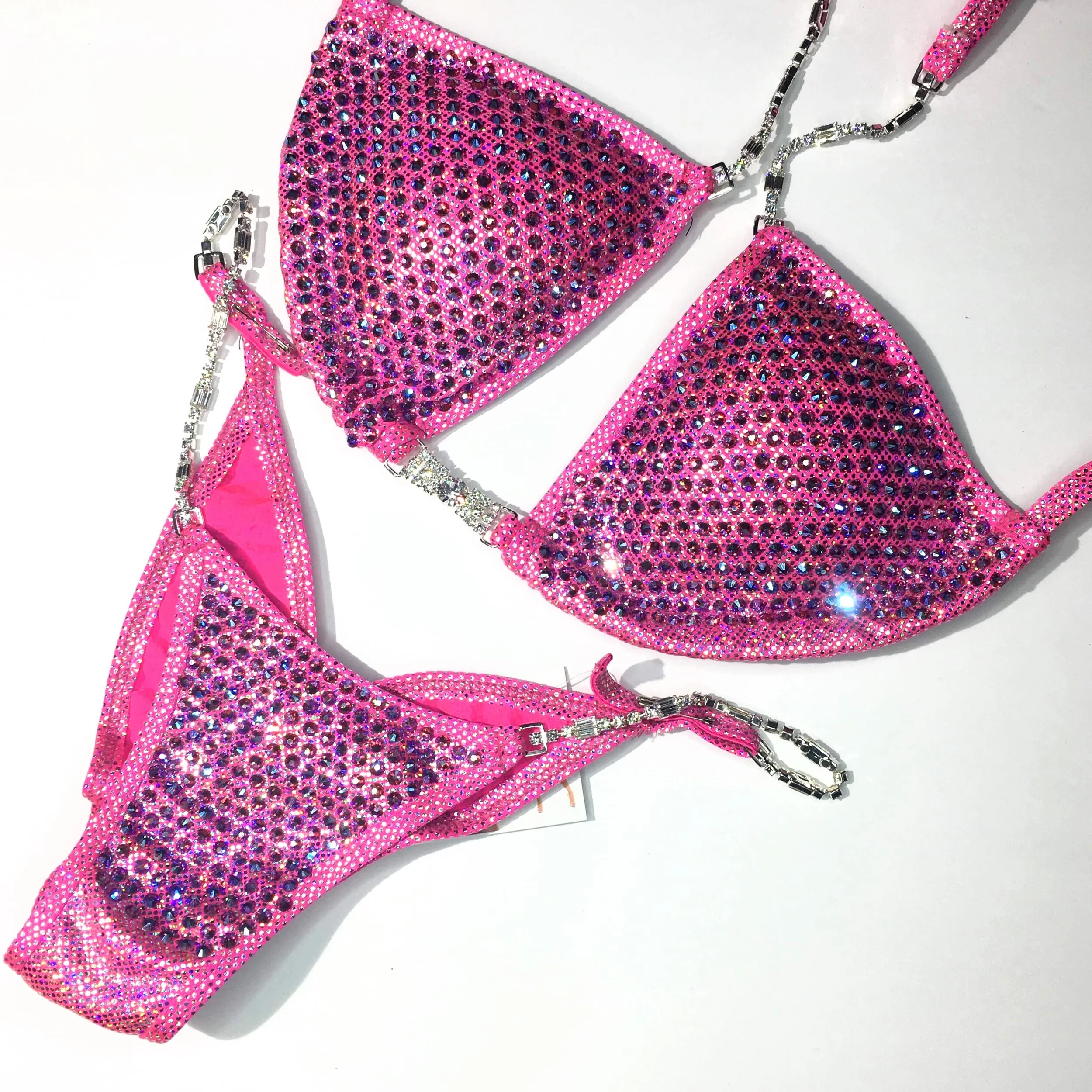 Hot Pink Competition Bikini - Icy Blue Stones