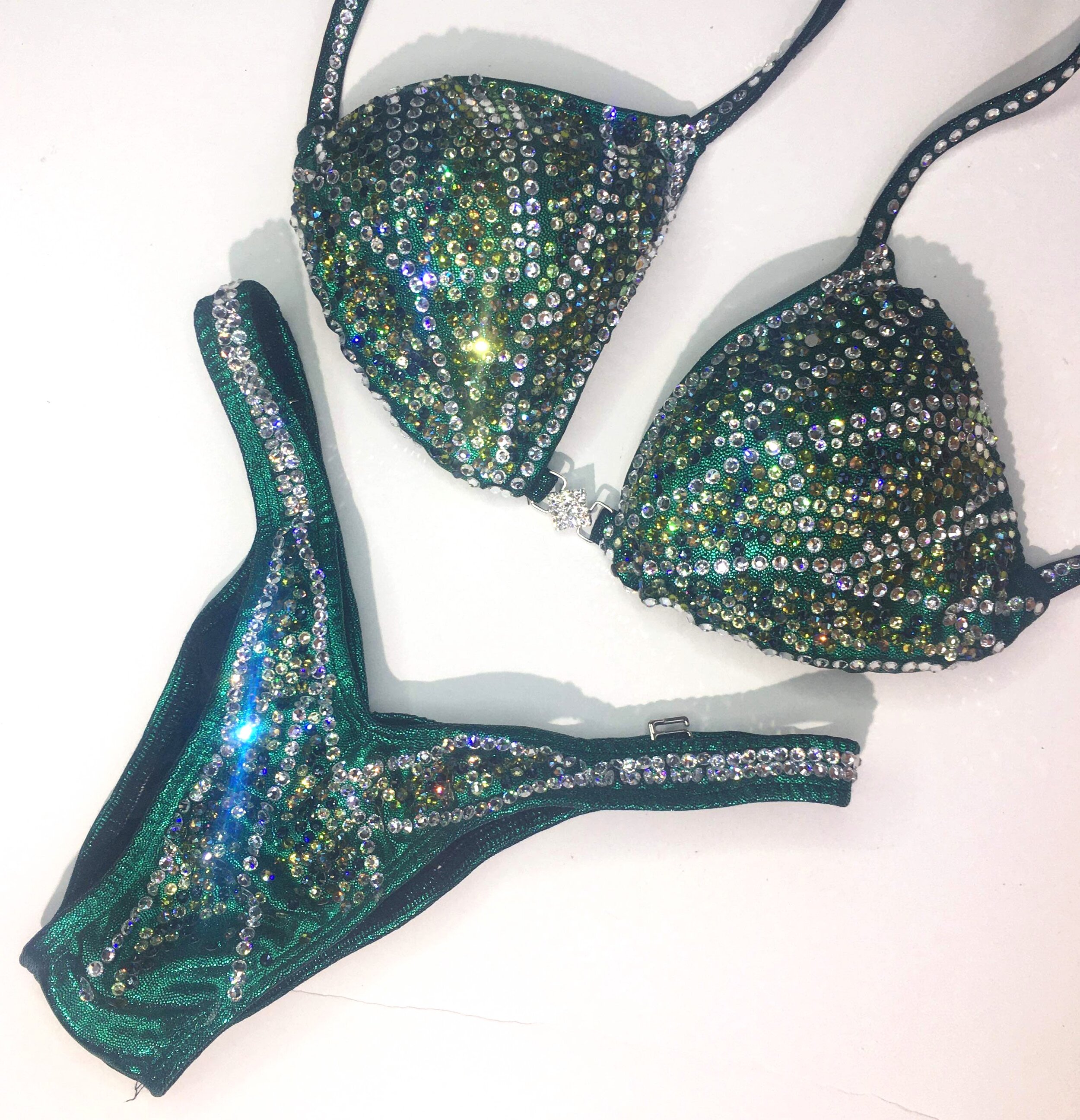 unique green figure suit, figure competition suit, figure suit, green figure suit, womens competition figure suit, npc figure, npc figure suit, green competition figure, unique figure suits