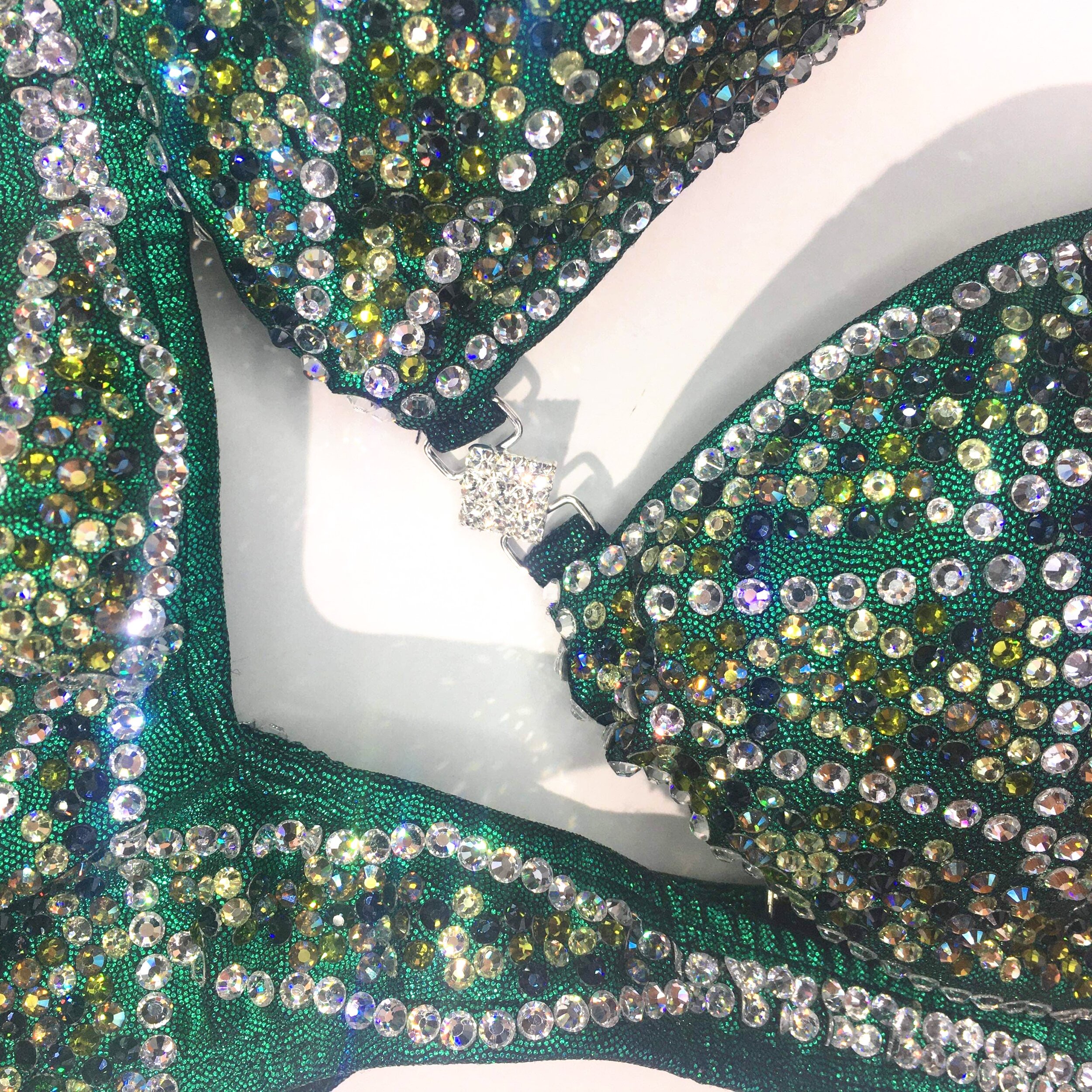 unique green figure suit, figure competition suit, figure suit, green figure suit, womens competition figure suit, npc figure, npc figure suit, green competition figure, unique figure suit