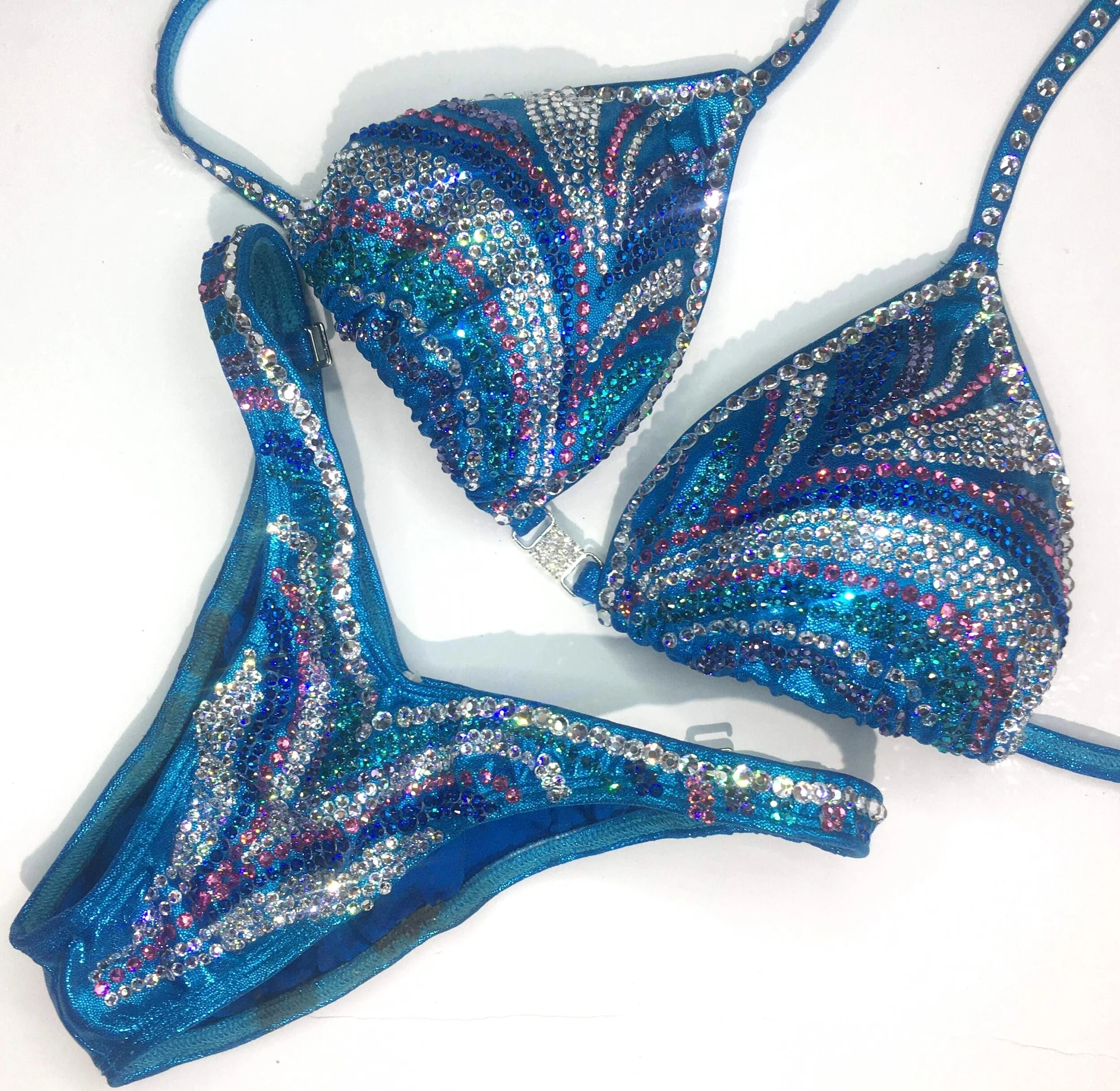 Affordable Teal Blue Figure Competition Suit - Wave