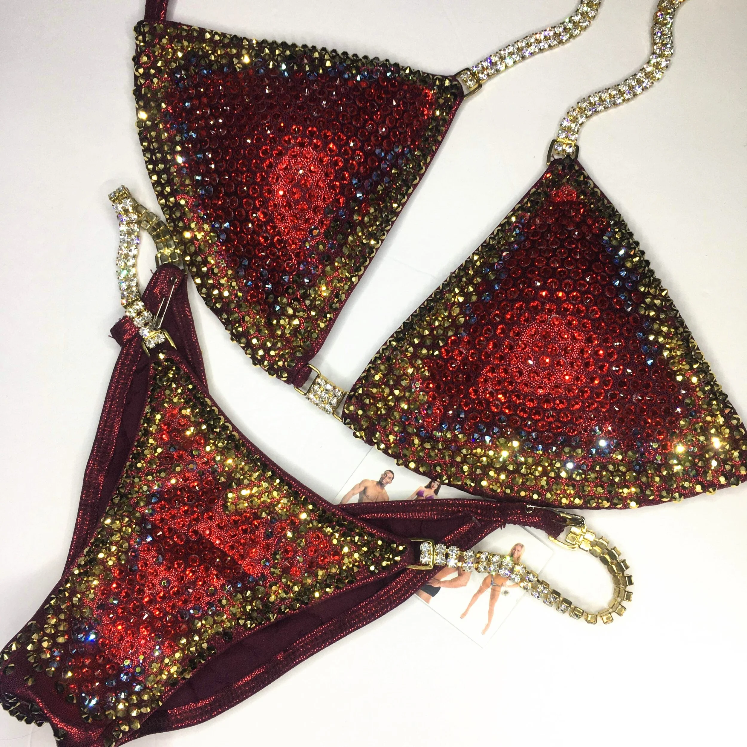 Affordable Red and Gold Competition Bikini - Princess Border