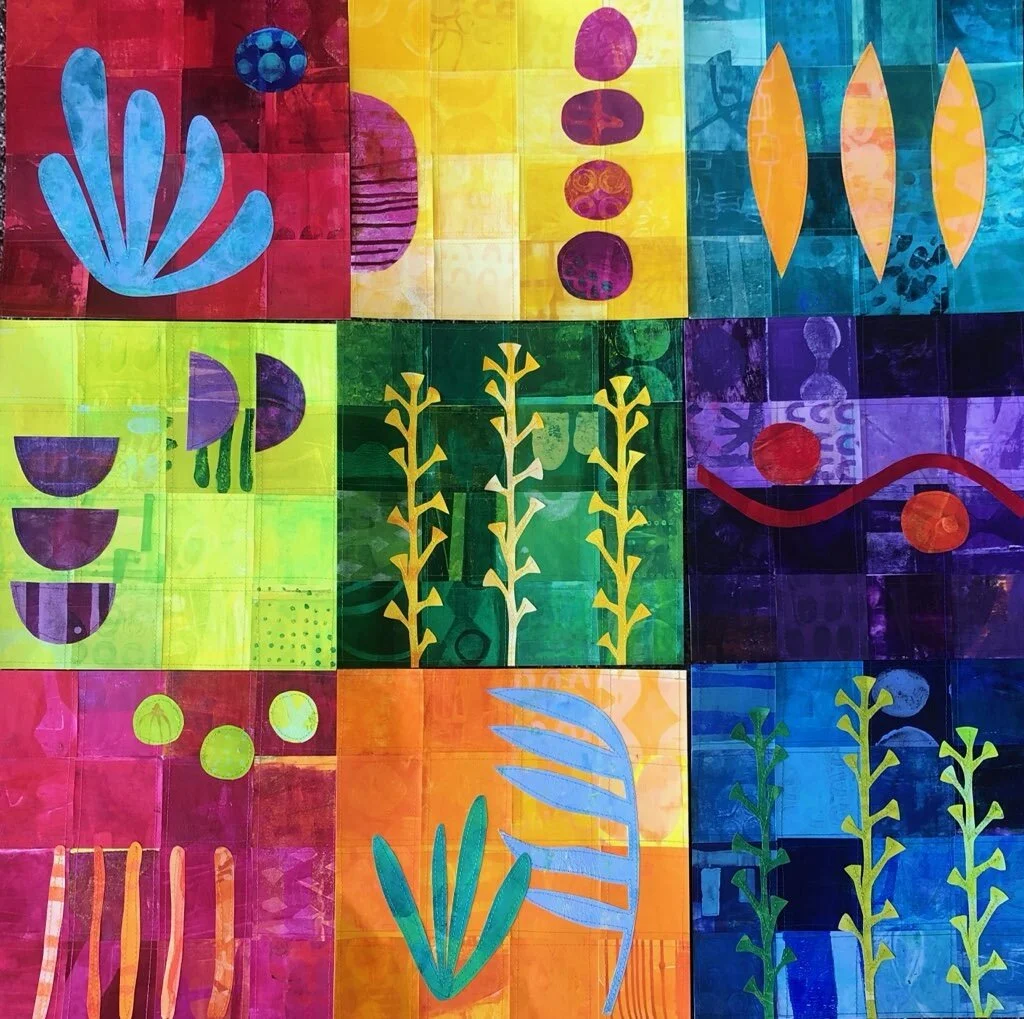 It's no secret that I love the bright, bold work of @mimidesignsart. I have been working with Mimi as an art consultant to place her work in healthcare and corporate environments for years (scroll to see an image of her giclee prints fresh of the pre