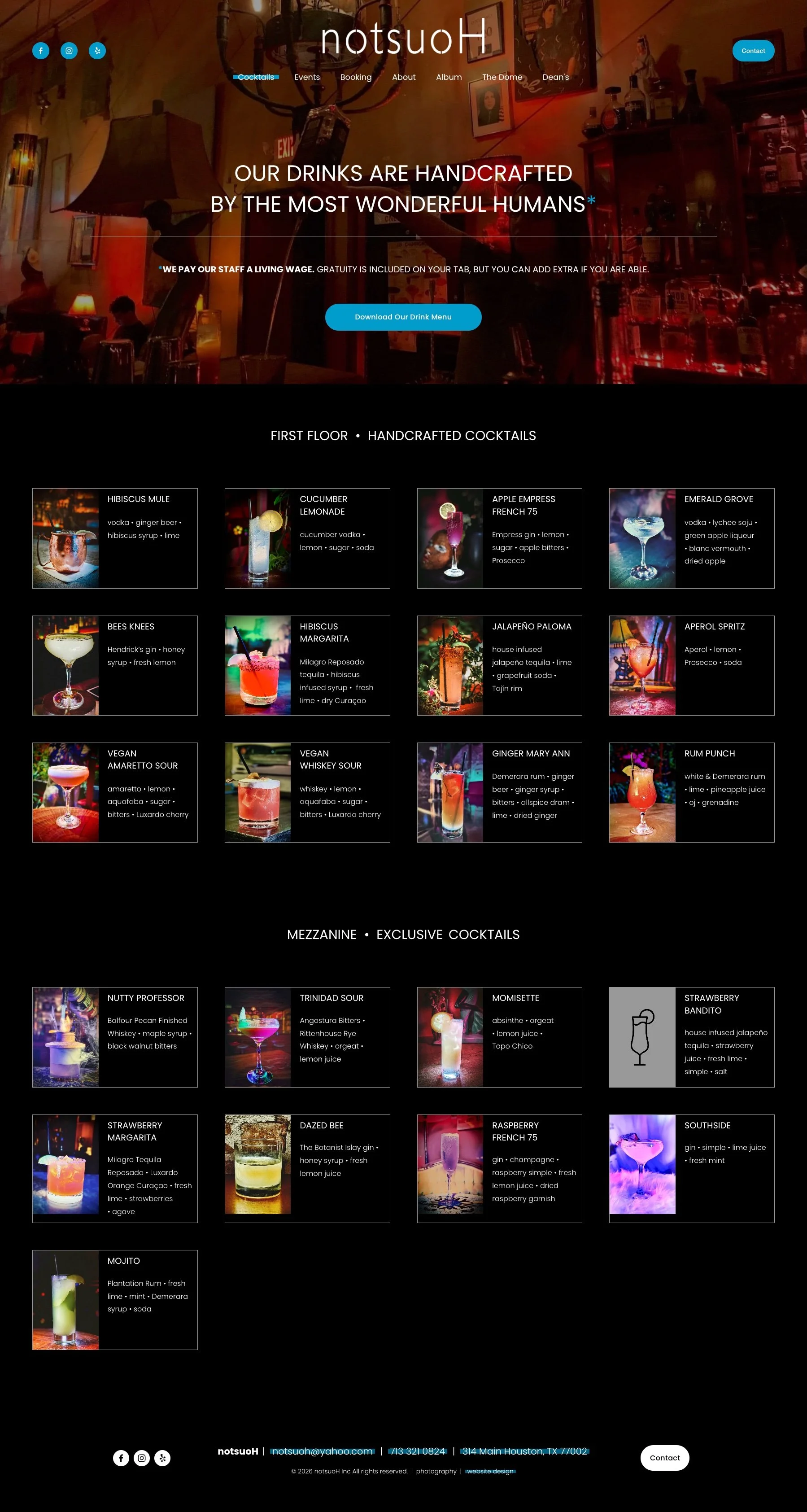 notsuoH Menu Page