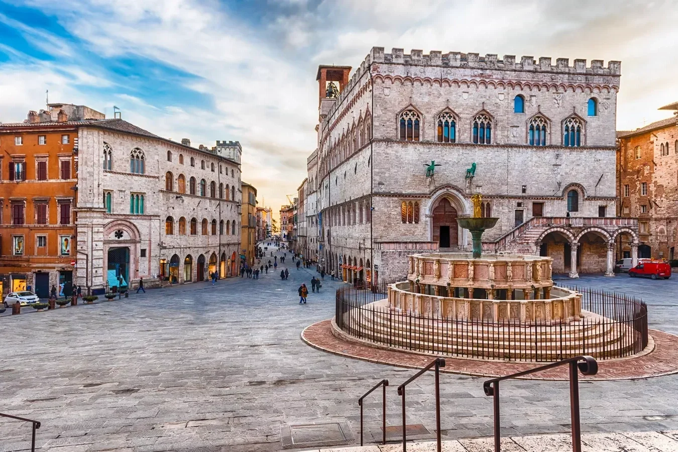 The Fontana Maggiore and Palazzo dei Priori in Piazza IV Novembre in Perugia Italy
