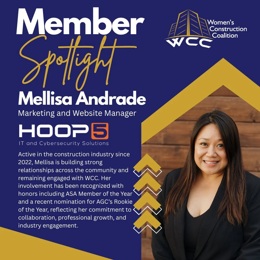 ✨ WCC Member Spotlight: Mellisa ✨ Meet Mellisa, Marketing and Website Manager at Hoop5! Since 2022, she&rsquo;s been actively engaged in the construction community&mdash;leading marketing, events, and digital initiatives while building strong industr