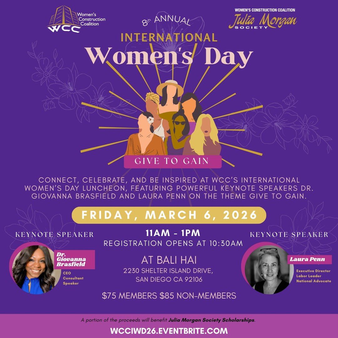 ✨ International Women&rsquo;s Day 2026 | Don&rsquo;t Miss This Event ✨ The Women&rsquo;s Construction Coalition invites you to our 8th Annual International Women&rsquo;s Day Luncheon on Friday, March 6, 2026, at the iconic Bali Hai Restaurant&mdash;a
