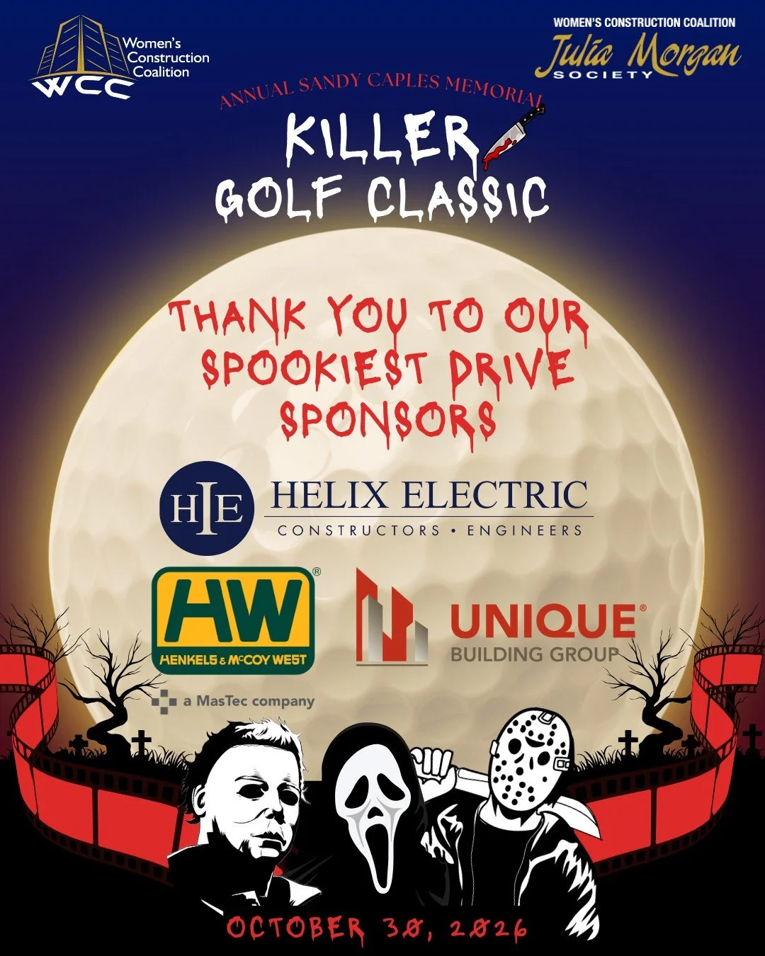 👻⛳ SPOOKIEST DRIVE SPONSORS ⛳👻 A huge thank you to our Killer Golf Classic Spookiest Drive Sponsors for supporting WCC and the future of the construction industry! Proceeds support the Julia Morgan Society, helping provide scholarships and opportun