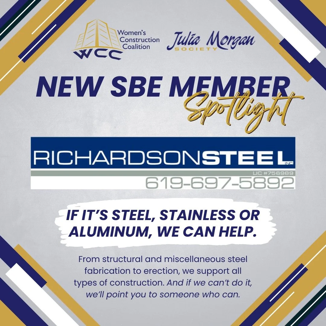 🔩 WELCOME TO WCC, RICHARDSON STEEL, INC.! 🔩 Please join the Women&rsquo;s Construction Coalition in welcoming Richardson Steel, Inc. as our newest SBE member! Based in Spring Valley, California, Richardson Steel has been fabricating and erecting st