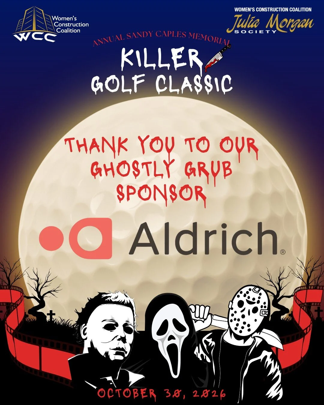 👻 BOO-YAH! OUR GHOSTLY GRUB SPONSOR IS HERE TO FEED THE FUN! 🎃 A hauntingly HUGE thank-you to Aldrich Advisors for being our Ghostly Grub Sponsor at WCC&rsquo;s 4th Annual Sandy Caples Memorial Killer Golf Classic! 🖤 We&rsquo;re grateful for their