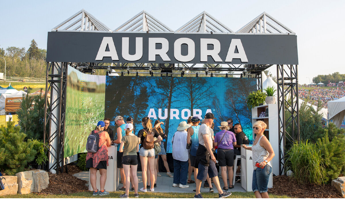Aurora Cannabis experiential marketing brand activation setup at festival in Edmonton, Alberta