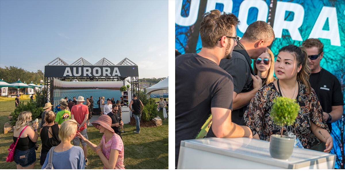 A lineup of people at the Aurora brand activation being greeted by brand ambassadors