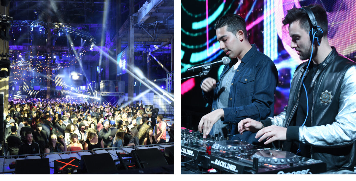 2 DJs entertaining the crowd of roughly 2000 guests who attended the industry trade event