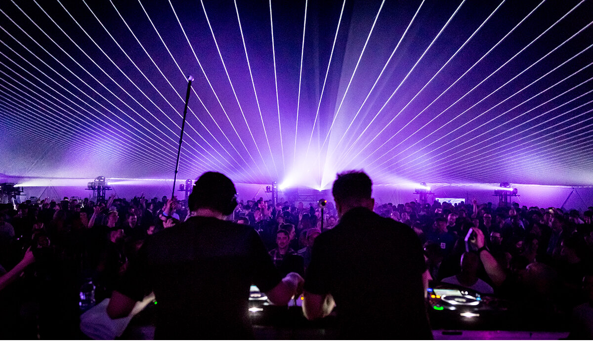 DJ Duo Above &amp; Beyond entertaining the guests at an industry trade event in downtown Toronto