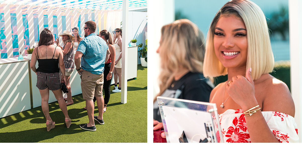 6 guests waiting to sign up to the Vype brand activation sampling program at Cabana Pool Bar in downtown Toronto.