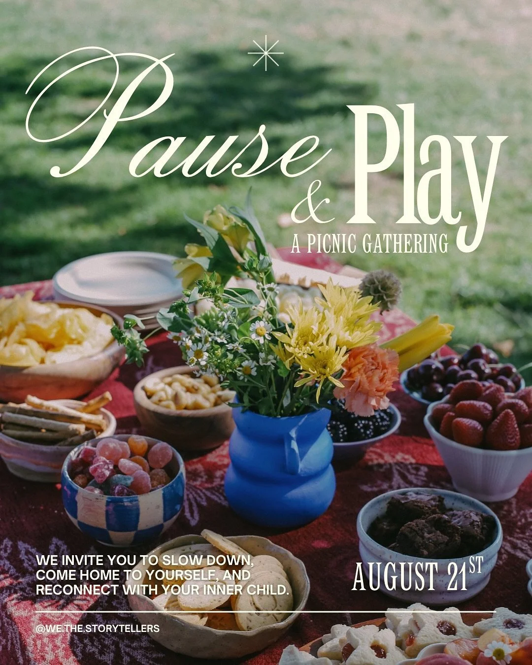 We&rsquo;re back again for another Pause &amp; Play. 🧺🌿

An invitation to slow down, connect, and be. Join us August 21 at 4:30 PM for a gathering rooted in ease, creativity, and community.

✨ RSVP link is now live ✨ Check out the link in our bio f