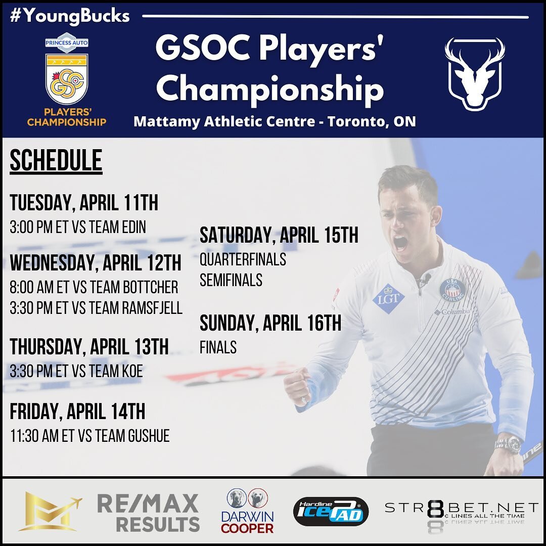 It might be 70 out, but there's still curling to be played! 

Kicking off another week at the @grandslamofcurling, this time in Toronto for the Players' Championship. 

Check out our schedule for the week! Our first game is against Team Edin in just 