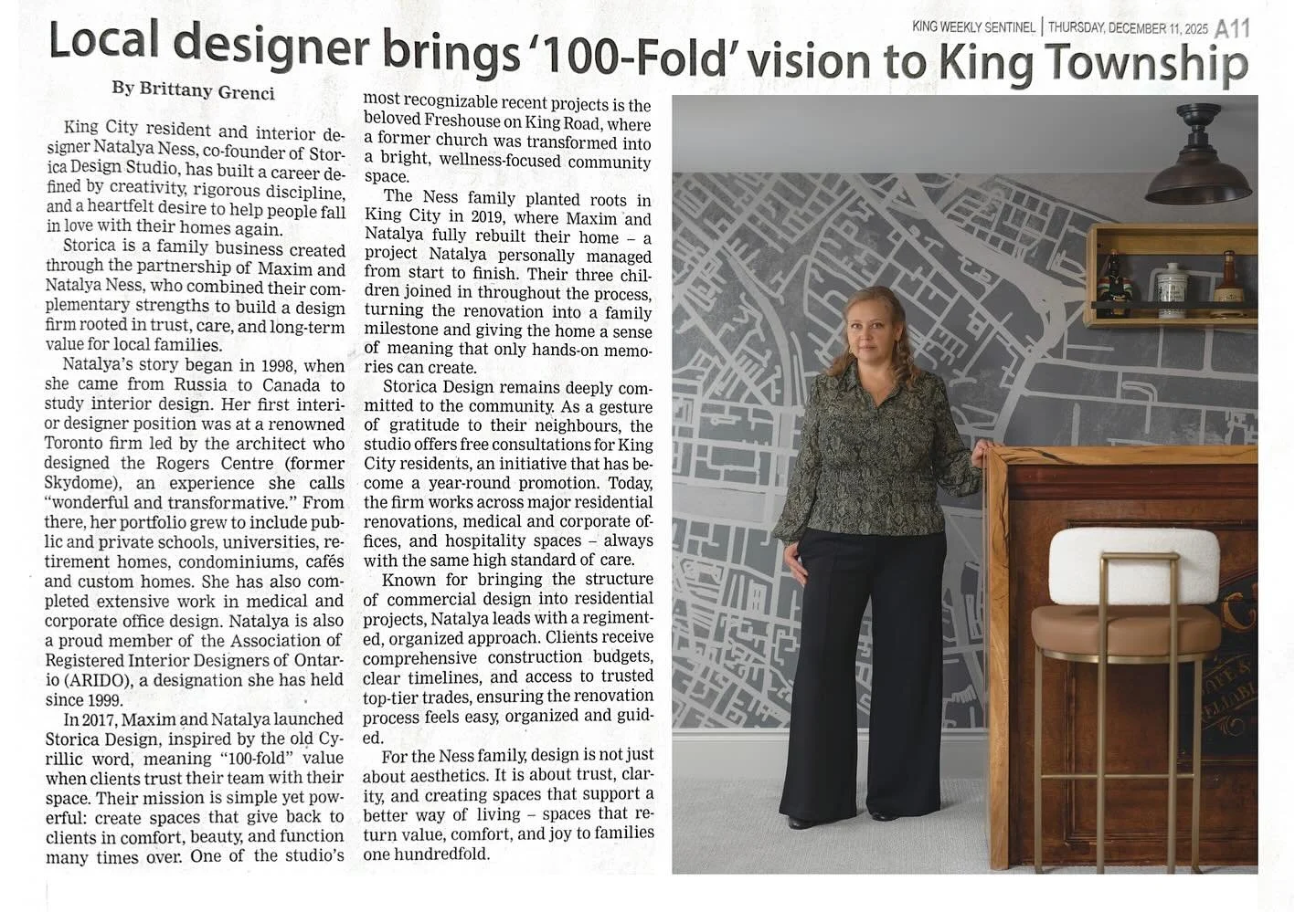 Honoured to be featured in the King Weekly Sentinel! I am grateful to see our journey shared and to give our local community a closer look into the beginnings of Storica!

#storicadesignstudio 
#kingweeklysentinel 
#originstory 
#newspaper 
#kingcity