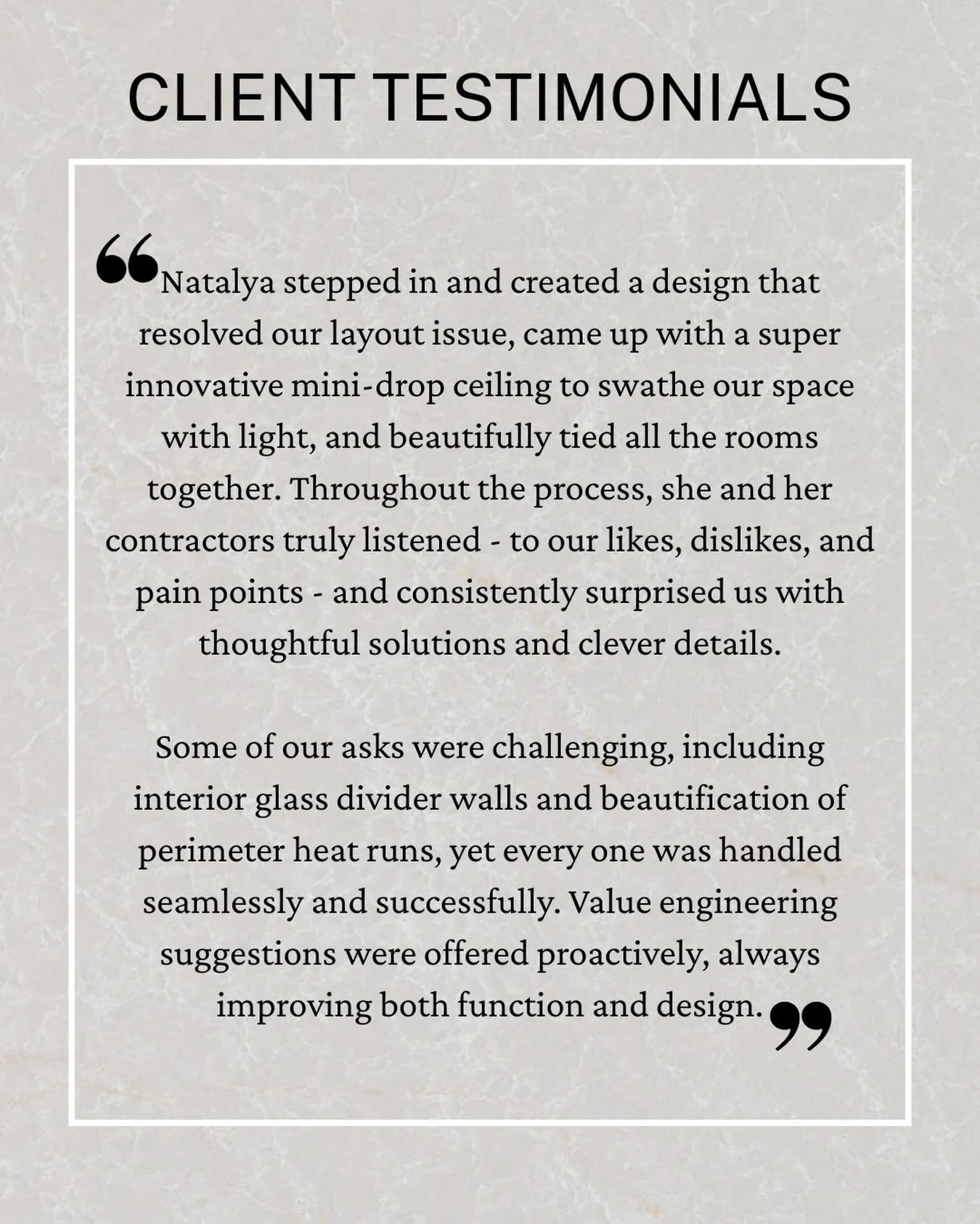 Reading words like these reminds us why we do what we do!
We are truly grateful to be trusted with our clients&rsquo; homes and to be part of their journey. Thank you for allowing us to help shape spaces that are uniquely yours.
Background is the cou