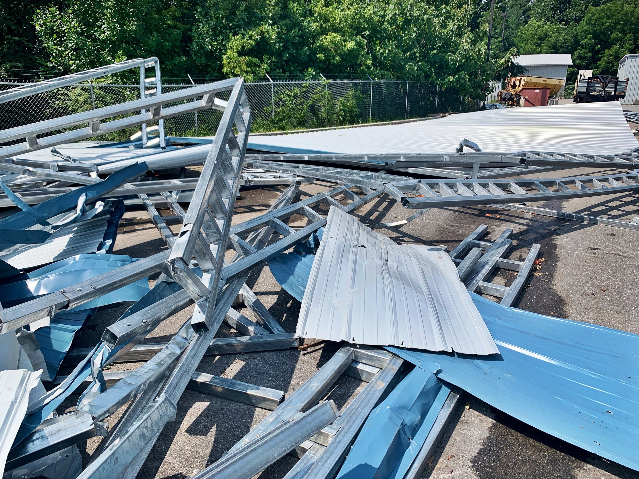Strong storm takes down new public works structure