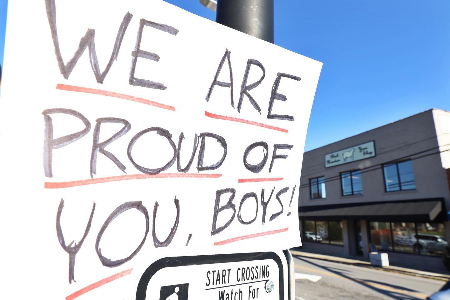 &ldquo;We are proud of you, boys!&rdquo; That was one of many signs along State Street in Black Mountain minutes ago, as the Owen Warhorses received an escort through the center of town on their way to the NCHSAA 2A State Soccer Championship in Green