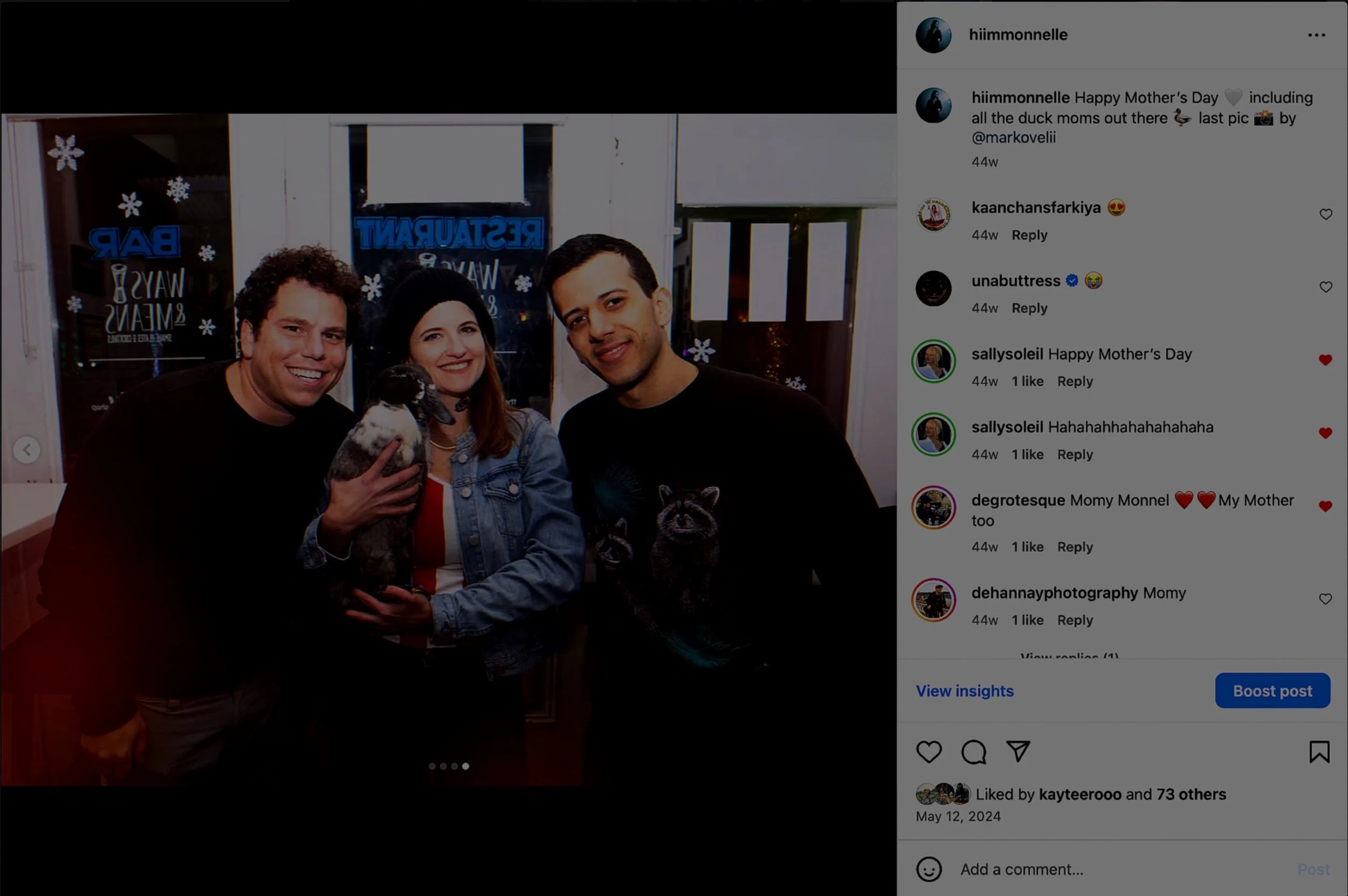 I was the one with the duck in the West Village.Comedy by Mark that photographer I think his instgagram got hacked.... hi Soo Rah Happy Birthday, member I met you at that WHITE TRASH BAR, well that's why I should of won best - my dad is a mechanic an