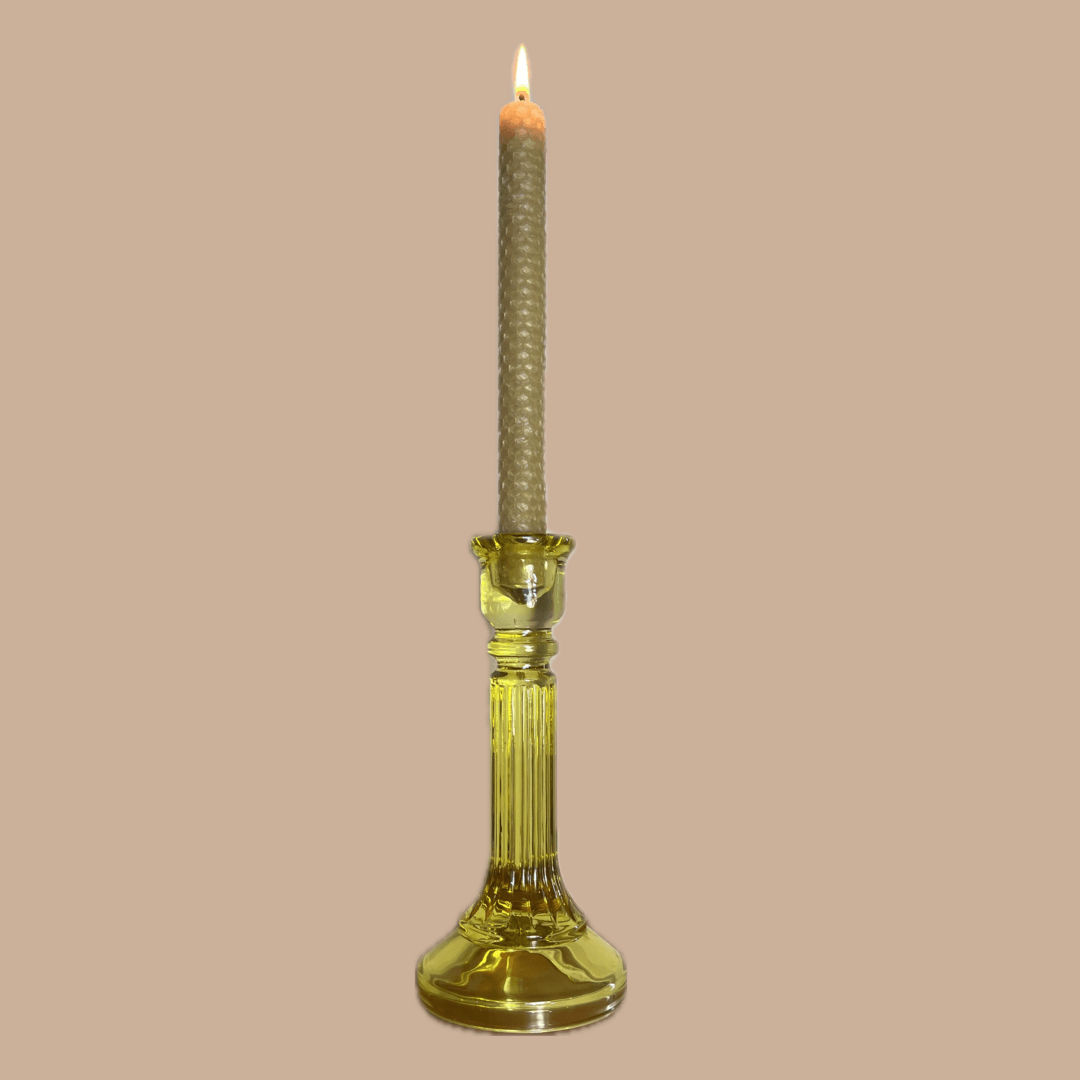 Tasmanian Soap Farm-72g Tasmanian rolled beeswax candle-in candlestick holder 1.png