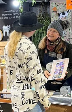 Tasmanian Soap Farm│founder Michelle helping a customer